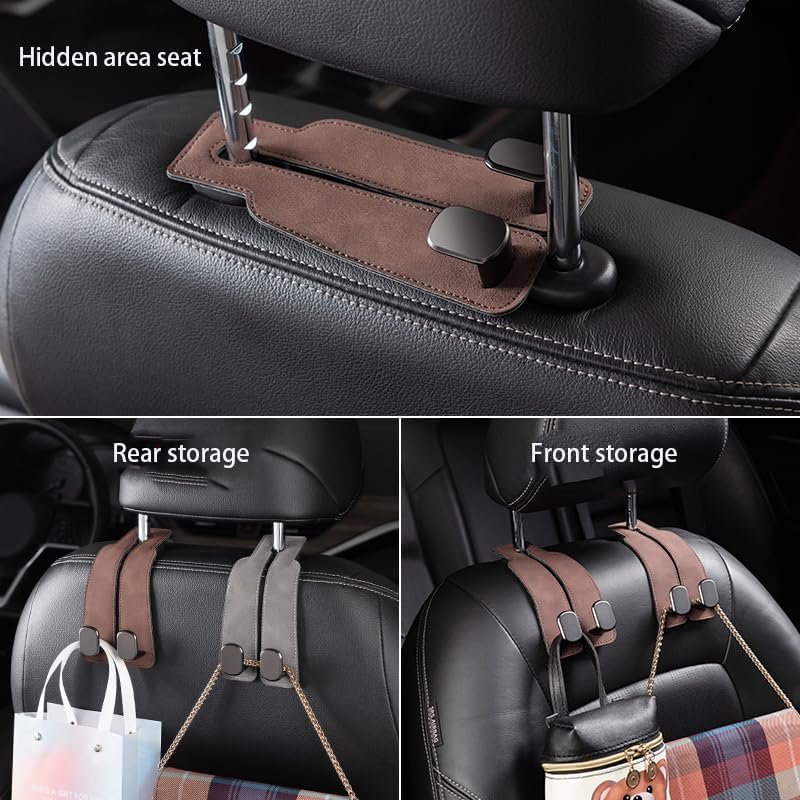 iRosesilk® 2-in-1 Premium Leather Car Headrest Hanger with Metal Hooks (1 Pair)