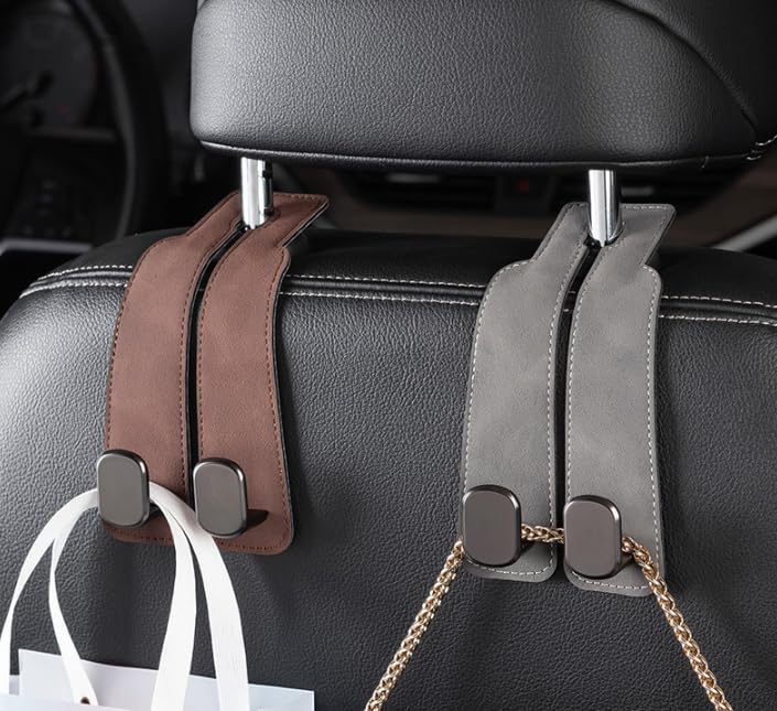 iRosesilk® 2-in-1 Premium Leather Car Headrest Hanger with Metal Hooks (1 Pair)
