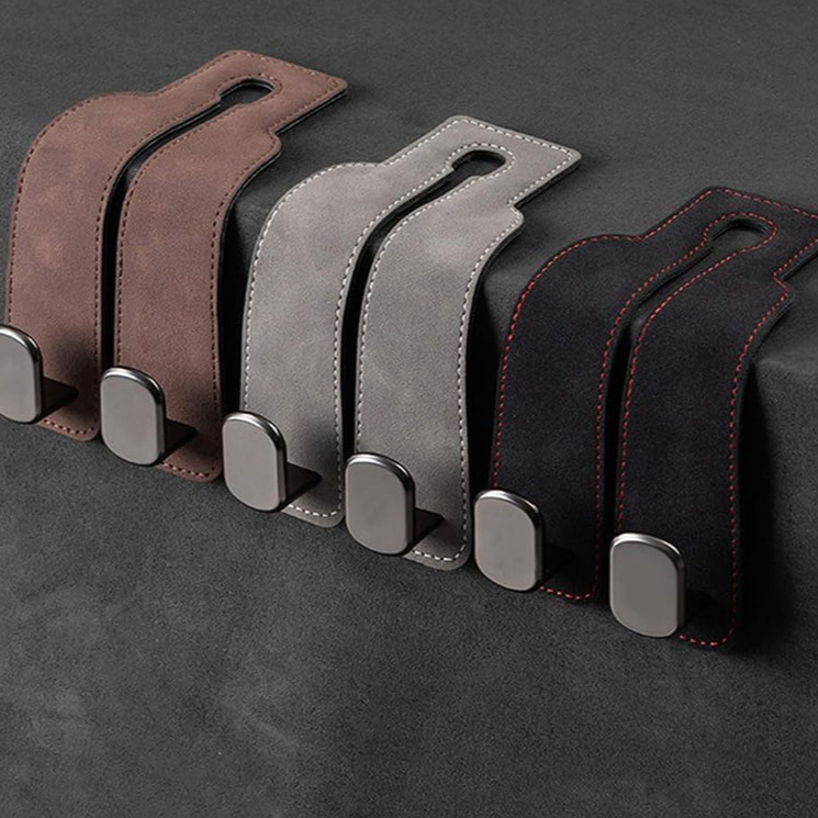 iRosesilk® 2-in-1 Premium Leather Car Headrest Hanger with Metal Hooks (1 Pair)