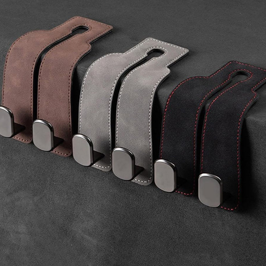 iRosesilk® 2-in-1 Premium Leather Car Headrest Hanger with Metal Hooks (1 Pair)